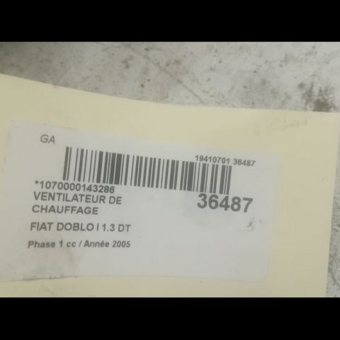 Ventilateur de chauffage occasion FIAT DOBLO I Phase 1 03-2001->12-2005 1.3 DT MULTIJET 16v 46723714 2