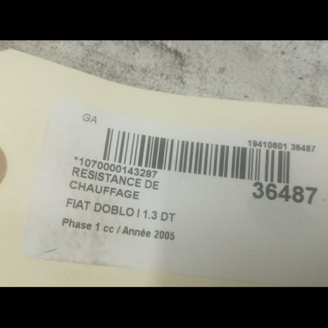 Resistance de chauffage occasion FIAT DOBLO I Phase 1 03-2001->12-2005 1.3 DT MULTIJET 16v 77364714 2