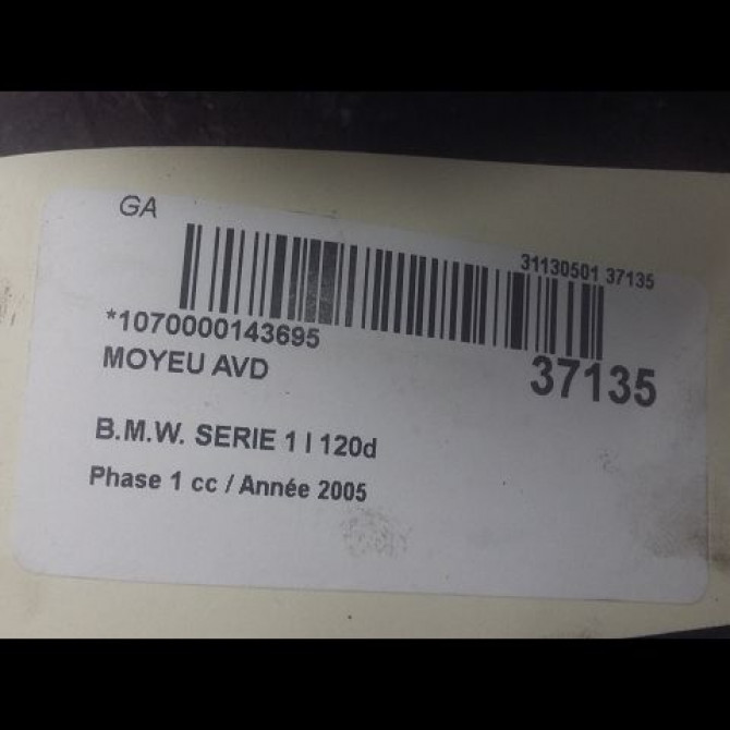 Moyeu avd occasion B.M.W. SERIE 1 I Phase 1 05-2004->12-2006 120d 31216765157 3
