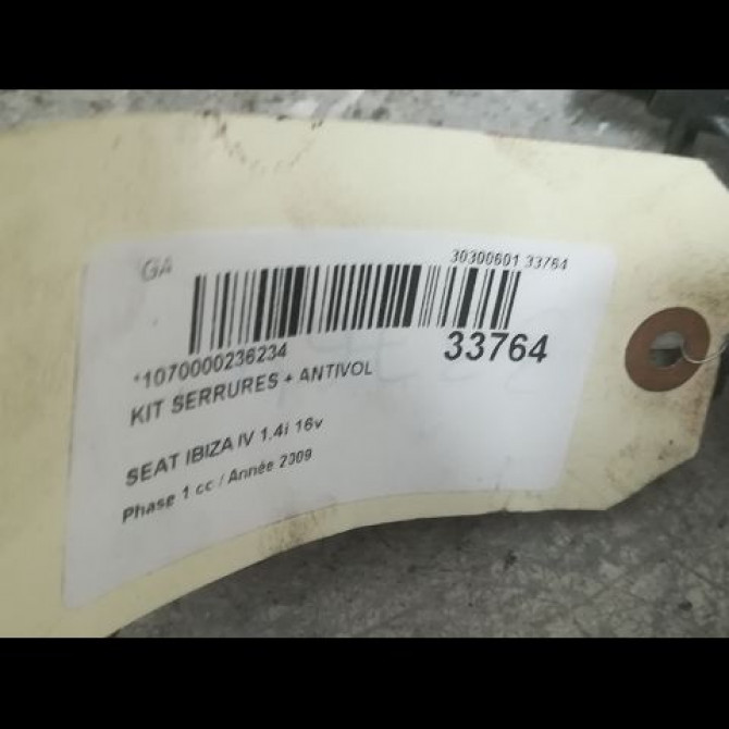 Kit serrures + antivol occasion SEAT IBIZA IV Phase 1 05-2008->01-2012 1.4i 16v 5