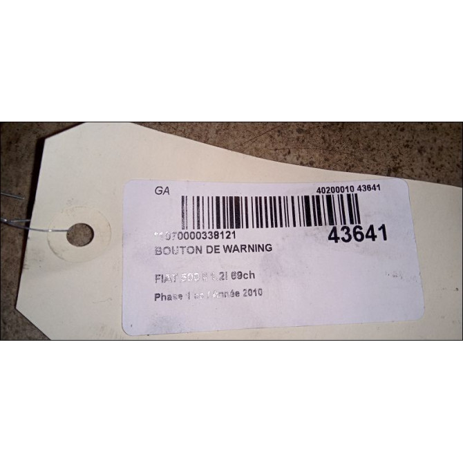 Bouton de warning occasion FIAT 500 II 500 II Phase 1 2007-07-01->2016-03-31 1.2i 69ch 735451108 3