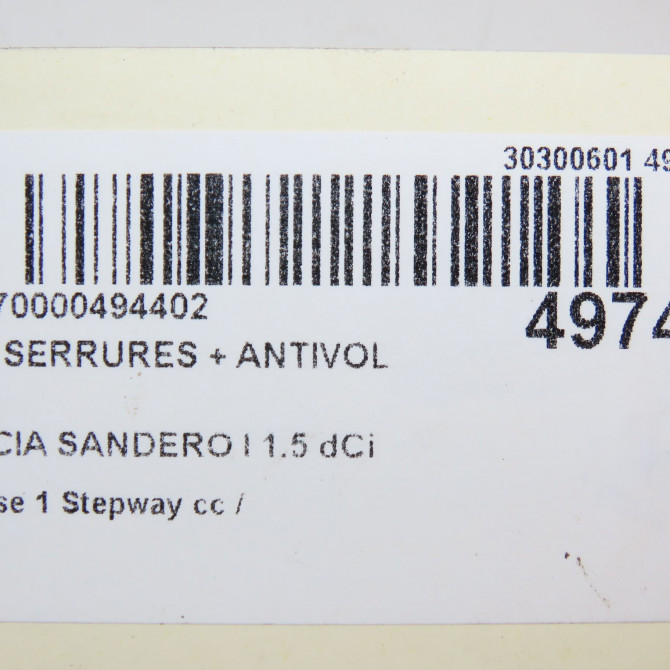 Kit serrures + antivol occasion  6001550798 6