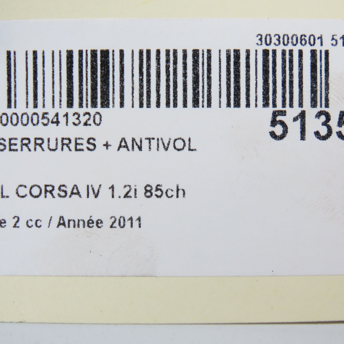 Kit serrures + antivol occasion OPEL CORSA IV Phase 2 01-2011->03-2015 1.2i 85ch 6