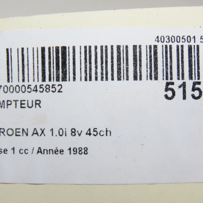 Compteur occasion CITROEN AX Phase 1 01-1987->06-1991 1.0i 8v 45ch 6