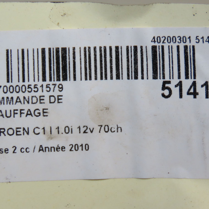 Commande de chauffage occasion CITROEN C1 I Phase 2 11-2008->01-2012 1.0i 12v 70ch 6452P5 6