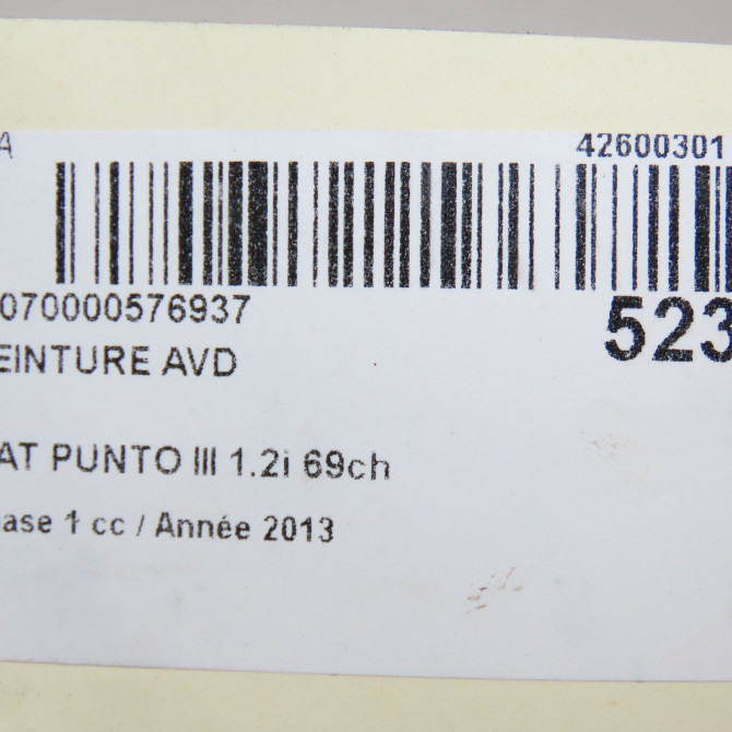 Ceinture avant droite occasion FIAT PUNTO III Phase 1 01-2012->... 1.2i 69ch 735538596 7