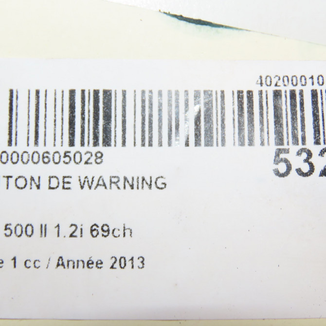 Bouton de warning occasion FIAT 500 II 500 II Phase 1 2007-07-01->2016-03-31 1.2i 69ch 735451108 5
