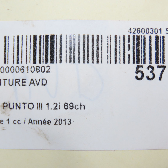 Ceinture avant droite occasion FIAT PUNTO III Phase 1 01-2012->... 1.2i 69ch 735538596 7