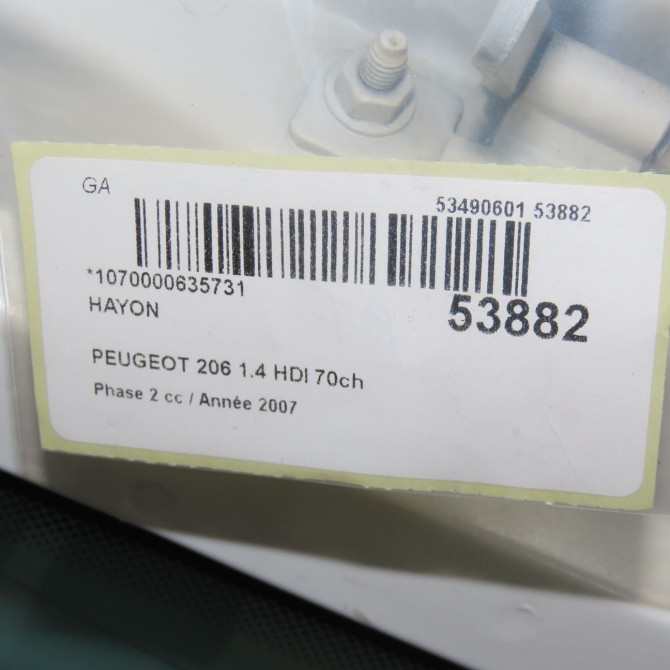 Hayon occasion PEUGEOT 206 Phase 2 02-2003->02-2009 1.4 HDI 70ch 8701R5 6