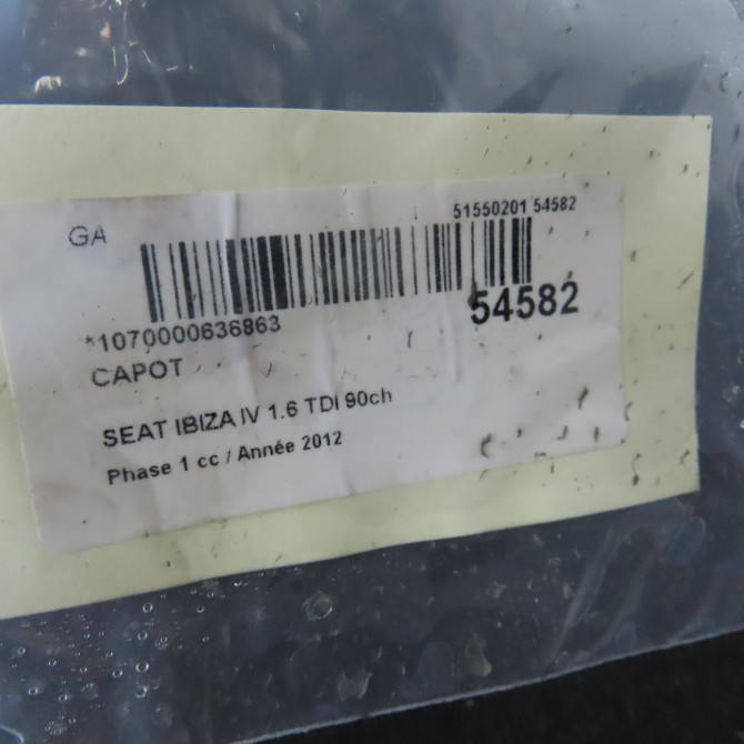 Capot occasion SEAT IBIZA IV Phase 1 05-2008->01-2012 1.6 TDI 90ch 6J0823031E 7