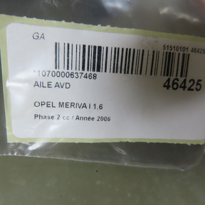 Aile avant droite occasion OPEL MERIVA I Phase 2 01-2006->09-2010 1.6 TWINPORT 93174466 7