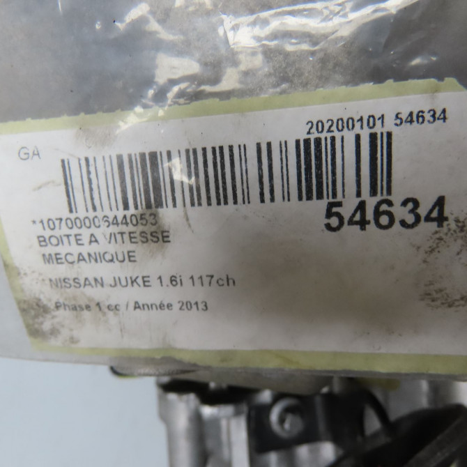 Boîte à vitesse mecanique occasion NISSAN JUKE Phase 1 09-2010->... 1.6i 117ch 3201001Q2GRE 7