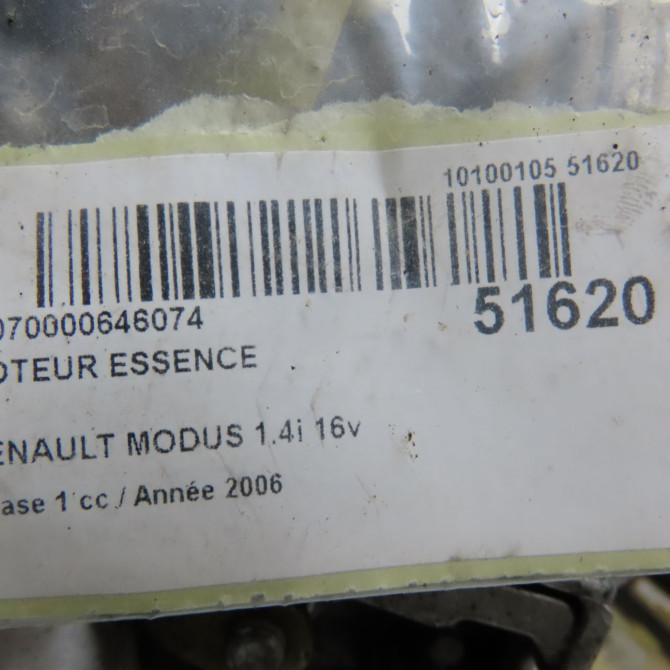 Moteur essence occasion RENAULT MODUS Phase 1 09-2004->12-2007 1.4i 16v 7701475921 7
