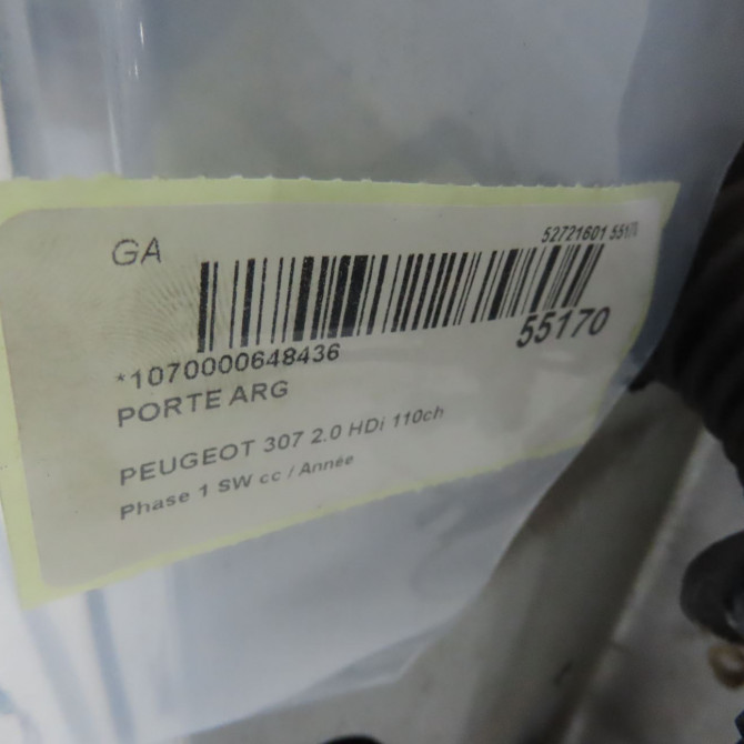 Porte arrière gauche occasion PEUGEOT 307 Phase 1 SW 03-2002->07-2004 2.0 HDi 110ch 9006E7 4