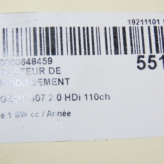 Ventilateur de refroidissement occasion PEUGEOT 307 Phase 1 SW 03-2002->07-2004 2.0 HDi 110ch 1253C0 5