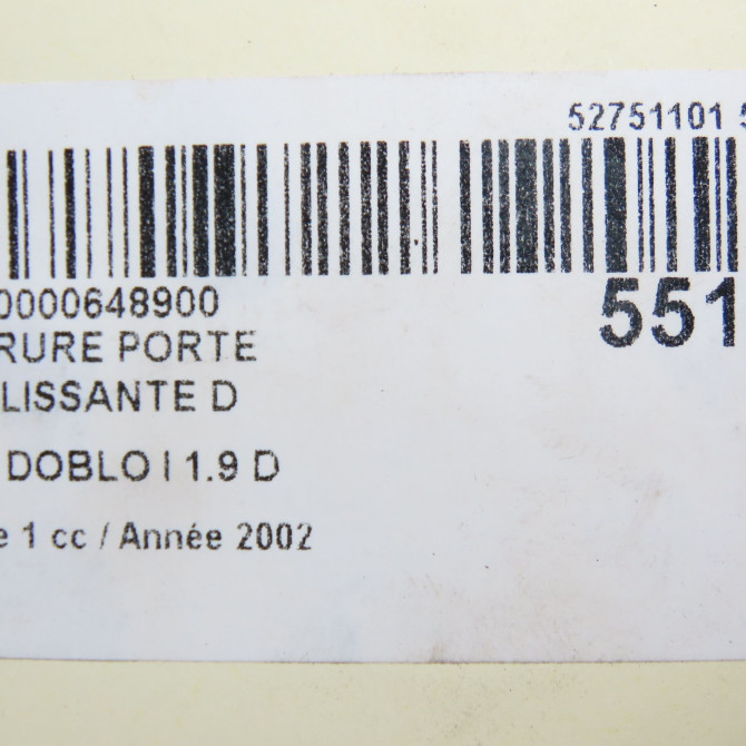 Serrure porte coulissante d occasion FIAT DOBLO I Phase 1 03-2001->12-2005 1.9 D 51765344 5