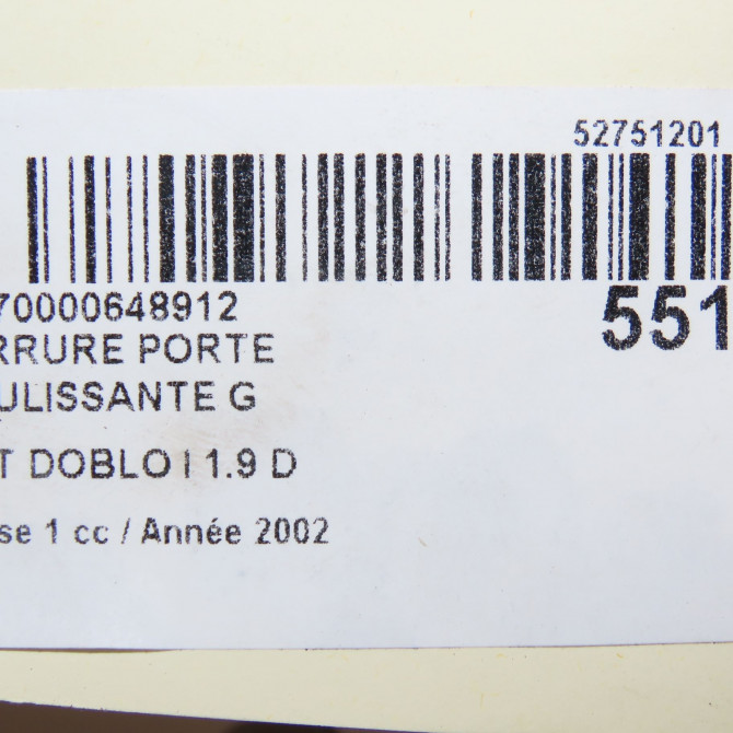 Serrure porte coulissante g occasion FIAT DOBLO I Phase 1 03-2001->12-2005 1.9 D 51765345 5