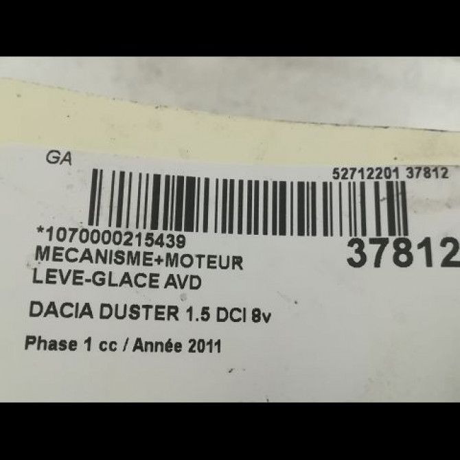 Mecanisme + moteur lève-glace avant droit occasion DACIA DUSTER Phase 1 03-2010->12-2013 1.5 DCI 8v 110ch 8200733828 3