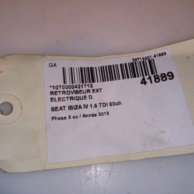 Retroviseur exterieur electrique droit occasion SEAT IBIZA IV IBIZA IV Phase 2 2012-02-01->2016-03-31 1.6 TDI 90ch 6J1857508G9B9 4