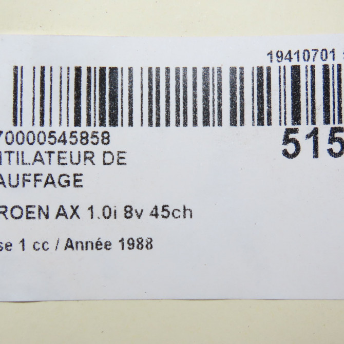 Ventilateur de chauffage occasion CITROEN AX Phase 1 01-1987->06-1991 1.0i 8v 45ch 96023444 6
