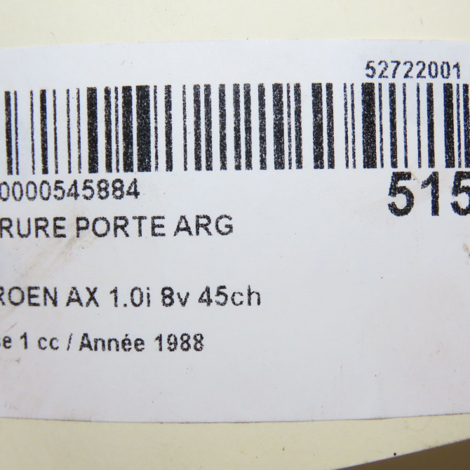 Serrure porte arg occasion CITROEN AX Phase 1 01-1987->06-1991 1.0i 8v 45ch 913729 4