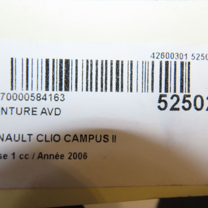 Ceinture avant droite occasion RENAULT CLIO CAMPUS II Phase 1 07-2006->07-2009 1.5 DCI 70ch 8200068565 6