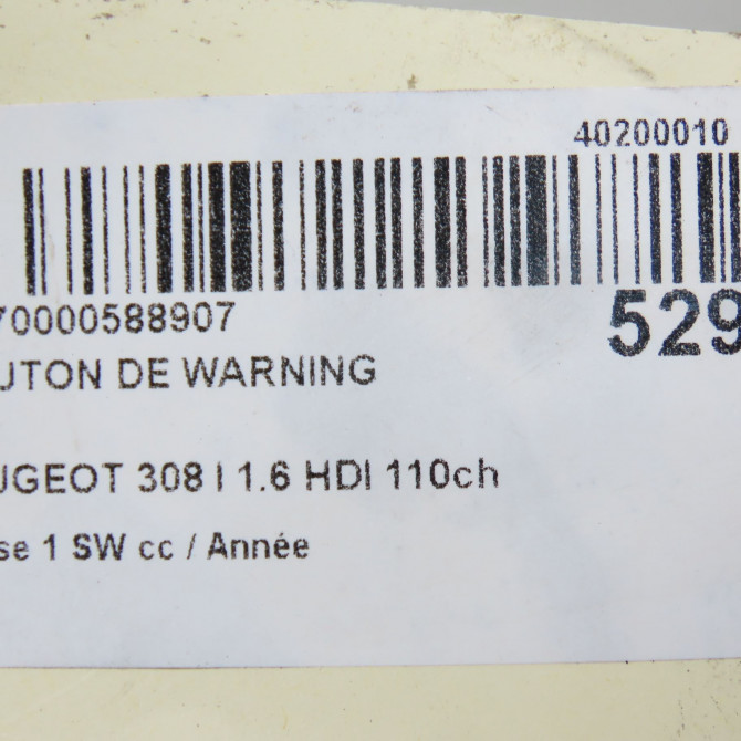 Bouton de warning occasion PEUGEOT 308 I Phase 1 SW 05-2008->03-2011 1.6 HDI 110ch 649016 6