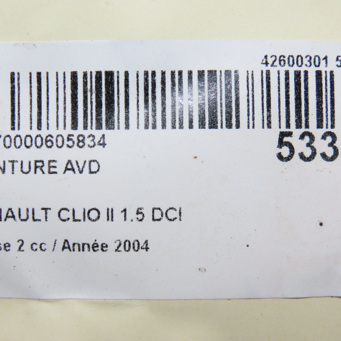 Ceinture avant droite occasion RENAULT CLIO II Phase 2 06-2001->07-2006 1.5 DCI 65ch 8200068565 6