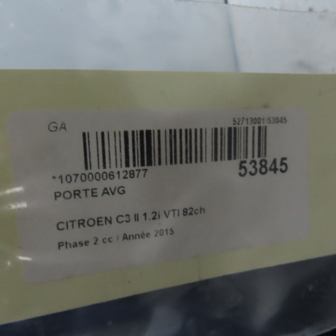 Porte avant gauche occasion CITROEN C3 II Phase 2 03-2013->12-2016 1.2i VTI 82ch 9002AZ 6