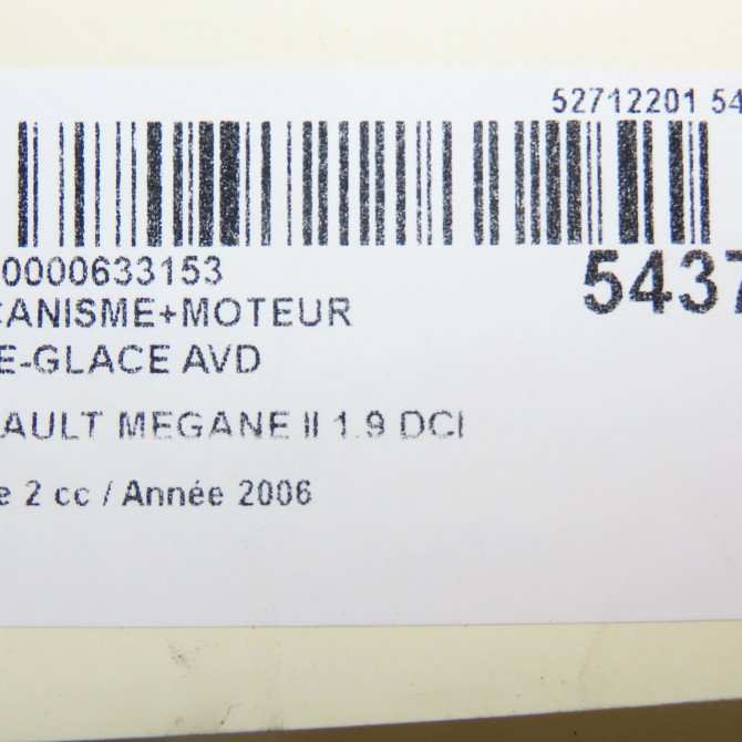 Mecanisme + moteur lève-glace avant droit occasion RENAULT MEGANE II Phase 2 01-2006->06-2009 1.9 DCI 130ch 8201010925 7