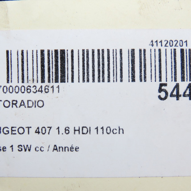 Autoradio occasion PEUGEOT 407 phase 1 SW 07-2004->07-2008 1.6 HDI 110ch 7