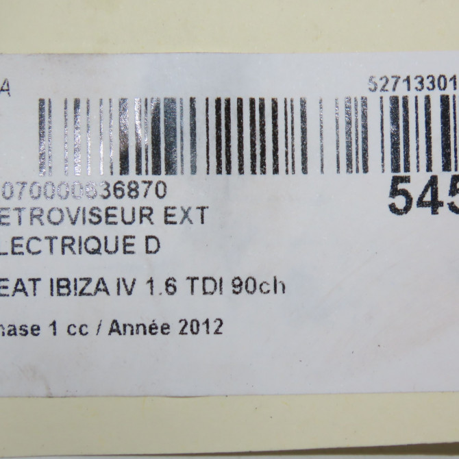 Retroviseur exterieur electrique droit occasion SEAT IBIZA IV Phase 1 05-2008->01-2012 1.6 TDI 90ch 6J1857508G9B9 5