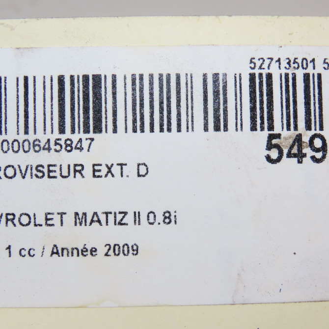 Retroviseur exterieur manuel droit occasion CHEVROLET MATIZ II Phase 1 06-2005->09-2009 0.8i 95077080 6