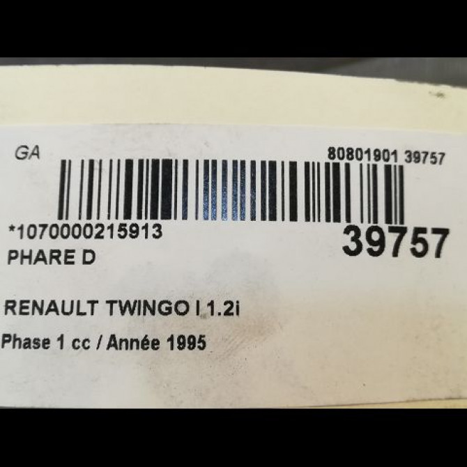 Phare droit occasion RENAULT TWINGO I Phase 1 04-1993->08-1998 1.2i 55ch 7701040499 3