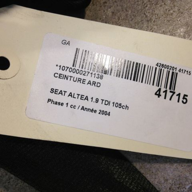 Ceinture arrière droite occasion SEAT ALTEA Phase 1 04-2004->05-2009 1.9 TDI 105ch 5P0857805ERAA 2
