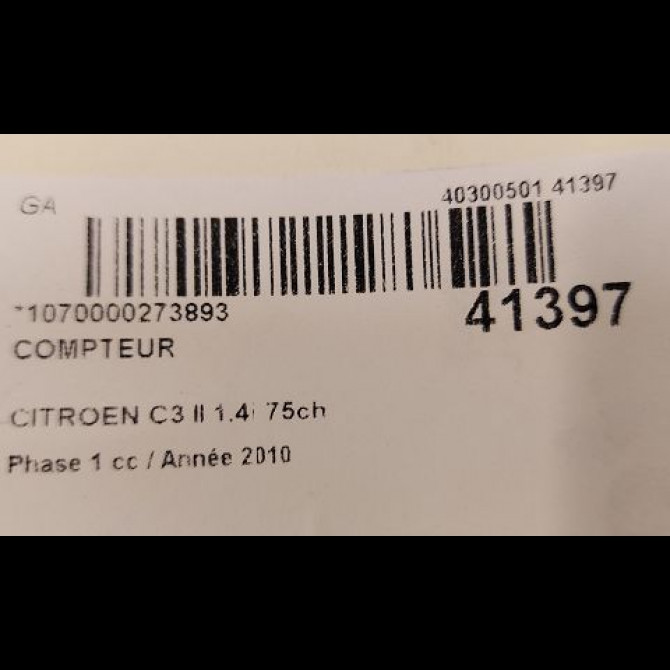 Compteur occasion CITROEN C3 II Phase 1 11-2009->02-2013 1.4i 75ch 98041179XT 3