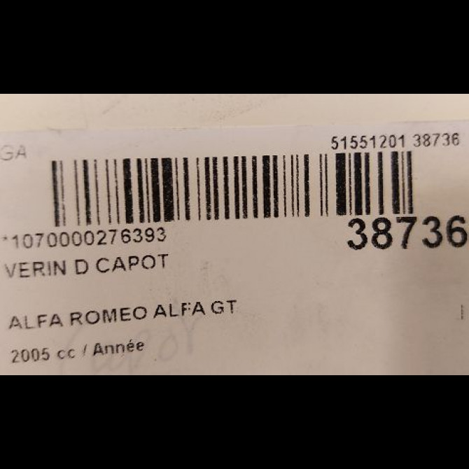 Verin d capot occasion ALFA ROMEO ALFA GT Phase 1 03-2004->12-2010 46739202 2