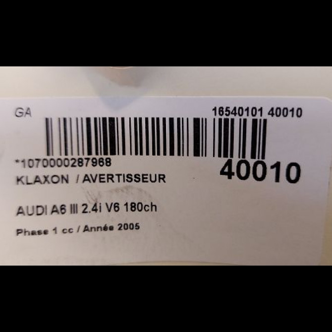 Klaxon  / avertisseur occasion AUDI A6 III Phase 1 05-2004->10-2008 2.4i V6 180ch 4F0951223A 3