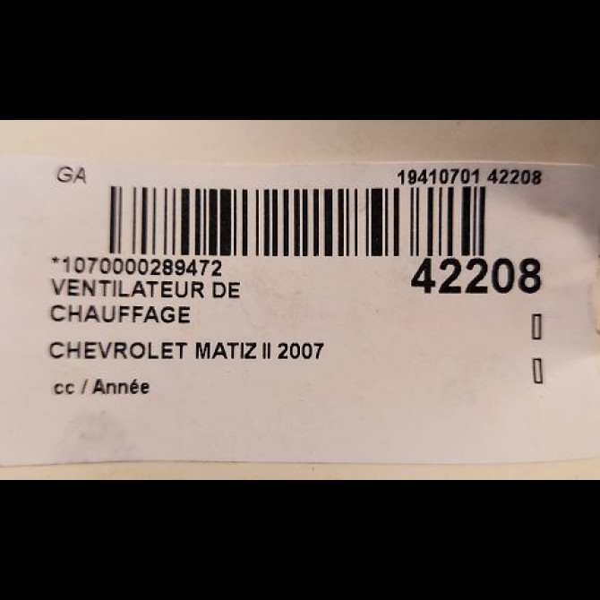 Ventilateur de chauffage occasion CHEVROLET MATIZ II Phase 1 06-2005->09-2009 0.8i 96398791 3