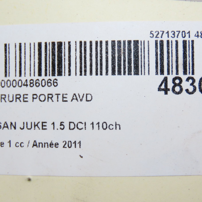 Serrure porte avd occasion NISSAN JUKE Phase 1 09-2010->... 1.5 DCI 110ch 805001KD1A 5