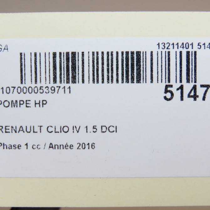 Pompe hp occasion RENAULT CLIO IV Phase 1 07-2012->... 1.5 DCI 90ch 167007358R 7