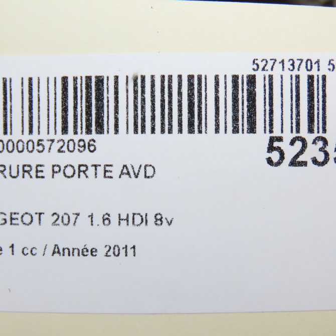 Serrure porte avd occasion PEUGEOT 207 Phase 1 04-2006->06-2013 1.6 HDI 8v 92ch 9136W6 6