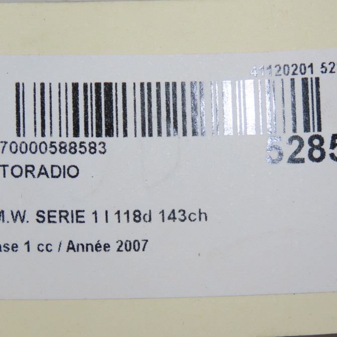 Autoradio occasion B.M.W. SERIE 1 I Phase 1 01-2007->07-2011 118d 143ch 65129299445 6