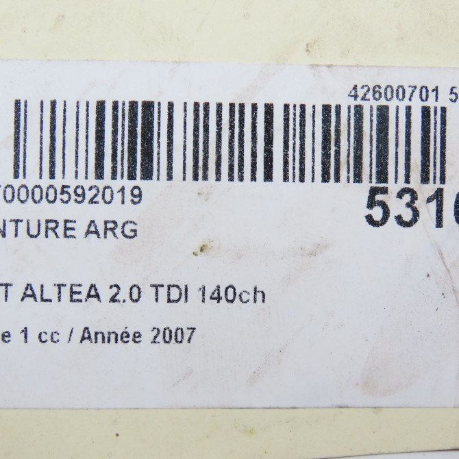 Ceinture arrière gauche occasion SEAT ALTEA Phase 1 04-2004->05-2009 2.0 TDI 140ch 5P0857805ERAA 6