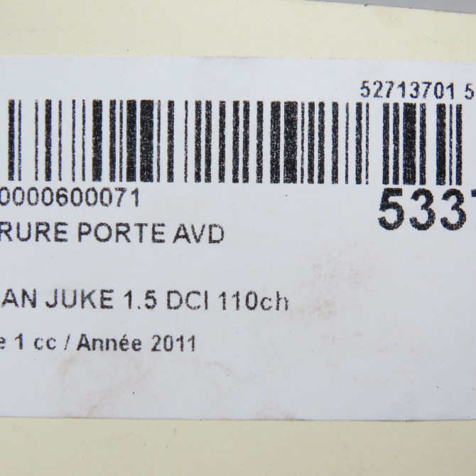 Serrure porte avd occasion NISSAN JUKE Phase 1 09-2010->... 1.5 DCI 110ch 805001KD1A 6