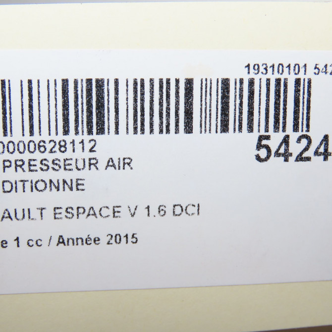 Compresseur air conditionne occasion RENAULT ESPACE V Phase 1 02-2015->... 1.6 DCI 160ch 926006266R 7