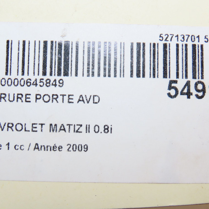 Serrure porte avd occasion CHEVROLET MATIZ II Phase 1 06-2005->09-2009 0.8i 96601453 5