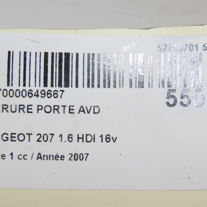 Serrure porte avd occasion PEUGEOT 207 Phase 1 04-2006->06-2013 1.6 HDI 16v 110ch 9136W6 6