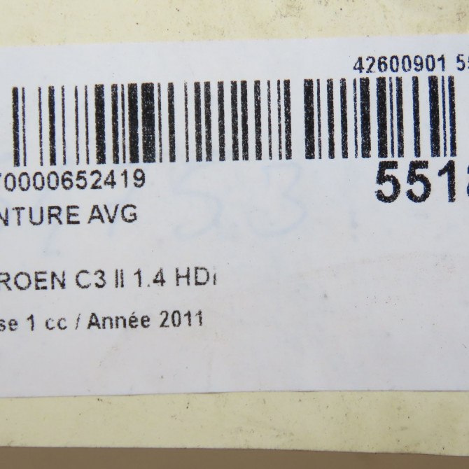 Ceinture avant gauche occasion CITROEN C3 II Phase 1 11-2009->02-2013 1.4 HDi 96771569XX 6