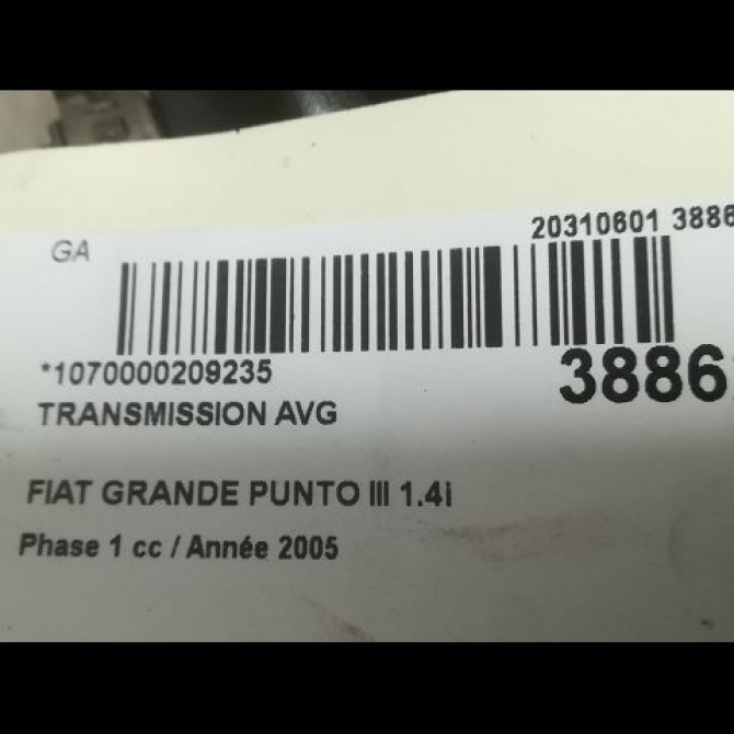 Transmission avant gauche occasion FIAT GRANDE PUNTO III Phase 1 09-2005->12-2013 1.4i 77ch 51947026 4